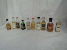 Ten Single Malt Whisky Distillery Bottling Miniatures, Inchgower 12 year old 40%, Glengoyne 8 year