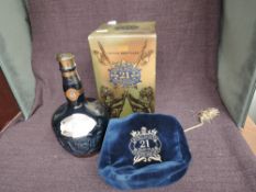 A bottle of Royal Salute Scotch Whisky, The Sapphire Flagon, 21 year old, 40% vol, 1 litre, velvet