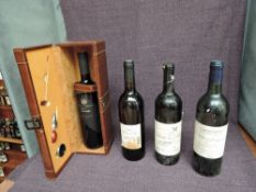 Four bottles of Red Wine, Croatia Franc Arman Teran 2009 in fitted leather case, Italy Vigneti Di