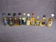Ten Miniature bottles of Distillery Own Bottlings Whisky, Aberlour-Glenlivet 12 Year Old, Dalmore 12