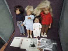 Four original Sasha Dolls, Girl wearing blue cheque shirt and shorts with white sandals, no tag, Boy