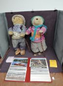 Two Lakeland Bears, both fully dressed in walking attire with backpack containing Mr Walkright's