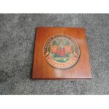 A Coat of Arms on mahogany board, Furness Railway Company Cavendo Tutus 35cm x 35cm
