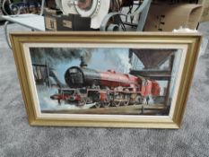 A framed Oil on board, Loco in Station, LMS 6208 Princess Helena Victoria, indistinctly signed ,