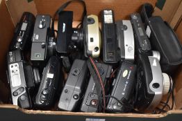 A box of various cameras including Olympus, Nova, Canon, Fuji, Vivitar and Ricoh