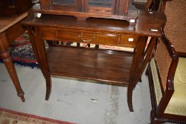 An early 20th Century stained frame console table, having frieze drawer and undertier, width approx.