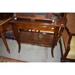 An early 20th Century stained frame console table, having frieze drawer and undertier, width approx.