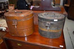 Two vintage tin hat boxes