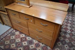 A modern golden oak sideboard/chest of drawers, width approx. 138cm, depth 43cm