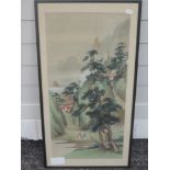 Japanese School (20th century), fabric print, landscape, 66 x 31cm , mounted framed and glazed, 75 x