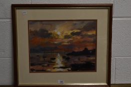 Leo Carroll, an acrylic painting, Los Cristians coastal scene at dusk, signed, 28 x 37cm, framed, 47