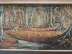 L Bennett, (20th century) an oil painting on board, autumnal woodland, signed, 60 x 106cm, framed,