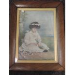 Millais (20th century copy), after textured print, girl seated, 47 x 33cm, rosewood frame, 66 x