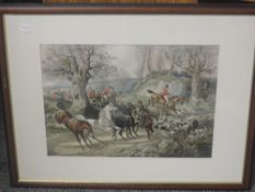 (20th century), a pair of prints, vintage hunting interest, 35 x 50cm, mounted framed and glazed,