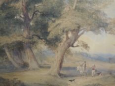 (19th century British), a watercolour, figures in landscape, 42 x 58cm, ornate gilt framed, 62 x