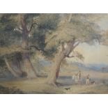 (19th century British), a watercolour, figures in landscape, 42 x 58cm, ornate gilt framed, 62 x