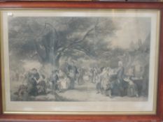 W P Frith (19th century), an engraving, English Merry Making, 60 x 90cm, mounted, framed and glazed,