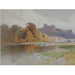 Arthur Tucker (1864-1929), a watercolour, castle on the hill, signed, 17 x 27cm, mounted framed