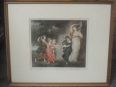 Ellen Kones (19th century), after, a mezotint print, dancing girls, Frost and Reed, signed and blind