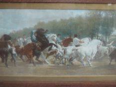 (20th century), a print, horse fair, 41 x 90cm, mounted framed and glazed, 59 x 109cm