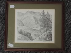 Alfred Wainwright (1907-1991), after, a print, Bowfell from Lingmoor Fell, signed, 18 x 22cm,