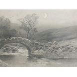 Arthur Tucker (1854-1929), a watercolour monochrome, moonlit river bridge, signed, 18 x 27cm,