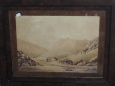 A watercolour, (19th century), Lakeland Langdales, 34 x 47cm, oak mounted, burr wood framed, and