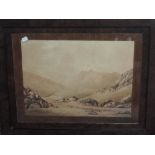 A watercolour, (19th century), Lakeland Langdales, 34 x 47cm, oak mounted, burr wood framed, and