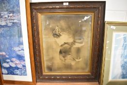 A vintage print of a Collie dog in oak frame