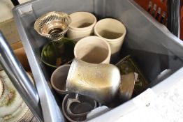 A selection of stone ware jars and metal wares