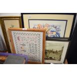 A selection of prints pictures and embroidery