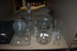 A selection of clear cut crystal glass wares including Ravens glass