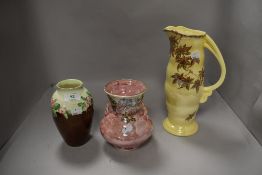 Three art deco design ceramics by Maling ware including two jugs and a vase