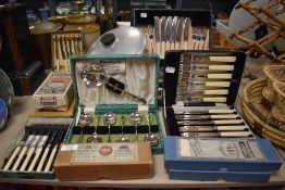 A selection of cased and boxed cutlery and flatware including knives and forks etc