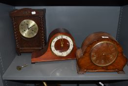 A selection of mantle clocks including art deco, Napoleon and bracket style