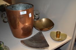 A selection of arts and crafts styled metal works including Borrowdale dish