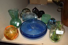 A selection of studio art glass including White Friars style and Mdina paper weight