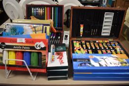 A selection of as new artist supplies including Acrylic paints and pencils