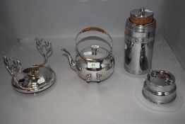 A fine Edwardian silver plated spirit kettle and stand with a Thermos glass lined container