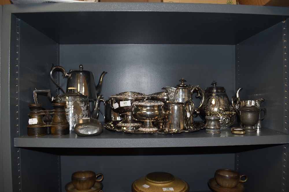 A selection of silver plated tea and coffee wares including tray teapots etc