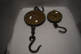Two sets of antique Salters spring balances.