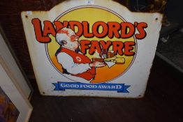 A vintage enamel Landlords fayre good food award advertising sign.