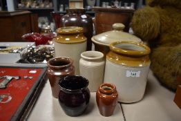 A selection of earthen ware kitchen storage jars and similar salt glazed pots