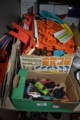 A selection of Matchbox diecast cars tracks and raceway
