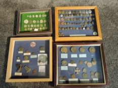 Four framed and glazed display of Detector Finds, frame 1 16th & 17th C Lead Seals and Tokens, frame