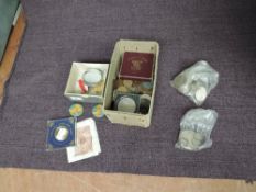 A collection of Coins mainly GB including small amount of Silver plus 2 1937 CWS Badges