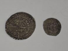 Two Henry VII 1485-1509 Silver Coins, Groat and Penny