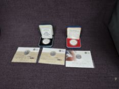 A collection of GB Royal Mint Coins, 1977 Silver Crown in case, 1990 Silver Crown, three Silver £