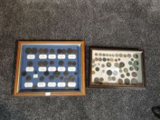 Two framed and glazed displays of Detector Finds Tokens and Coins including Birmingham & Neath, John