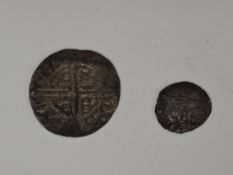 Two Silver Coins, Edward I 1272-1307 Farthing and Henry III 1247-1272 Long Cross Penny